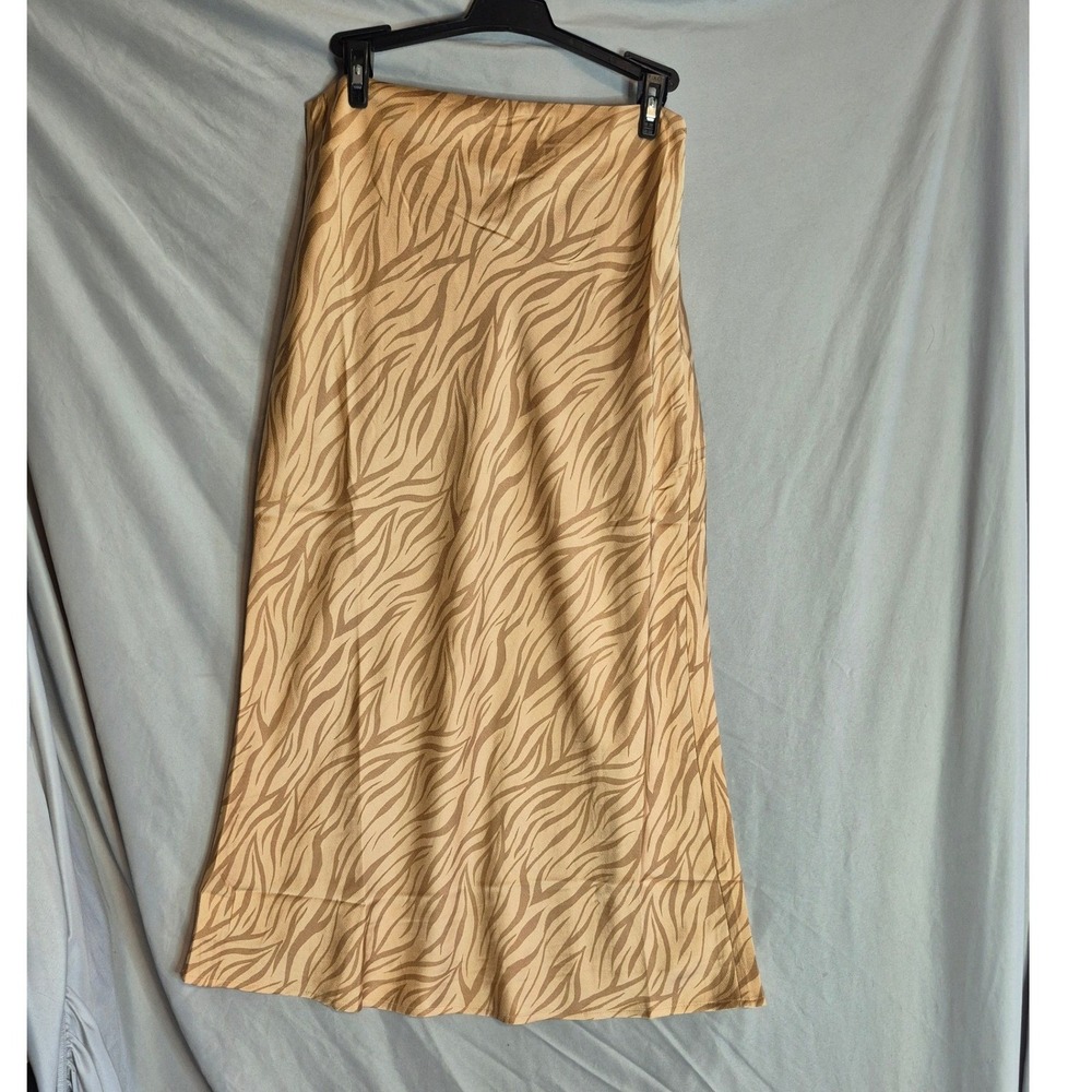 Lost + Wander Run Wild Zebra Print Midi Skirt Neutral Beige Tan M